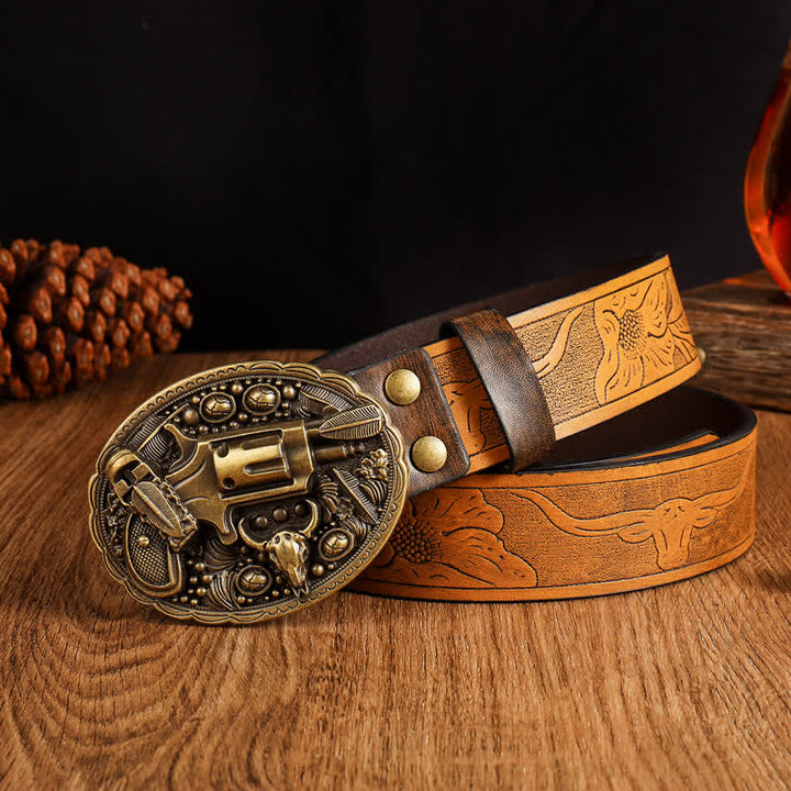 Cinturón de cuero estilo retro clásico con diseño de pistola para hombre