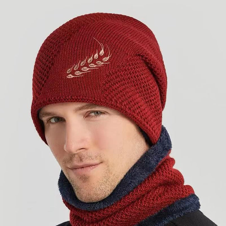 Conjunto de 2 gorros y calentadores de cuello con estampado de trigo bordado