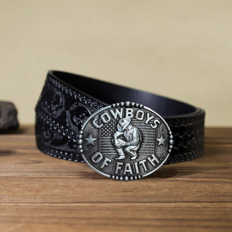 Cinturón de cuero con hebilla Cowboys Of Faith para hombre, hecho a mano