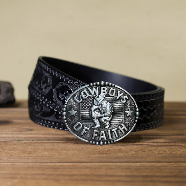 Cinturón de cuero con hebilla Cowboys Of Faith para hombre, hecho a mano