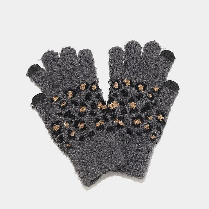 Conjunto de 3 guantes y bufanda con estampado de leopardo para mujer