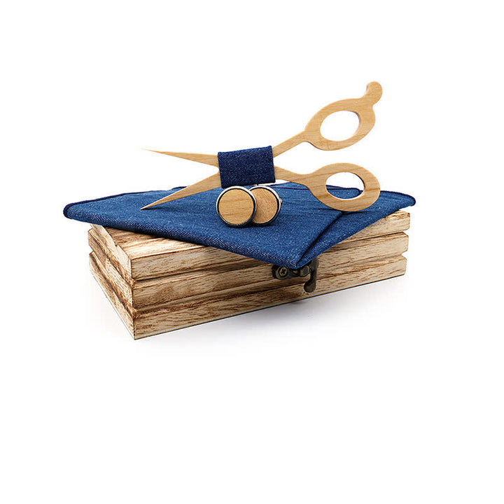 Juego de 3 tijeras y pajarita de madera para hombre