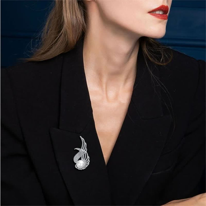 Broche de perlas y plumas con alas de ángel para mujer