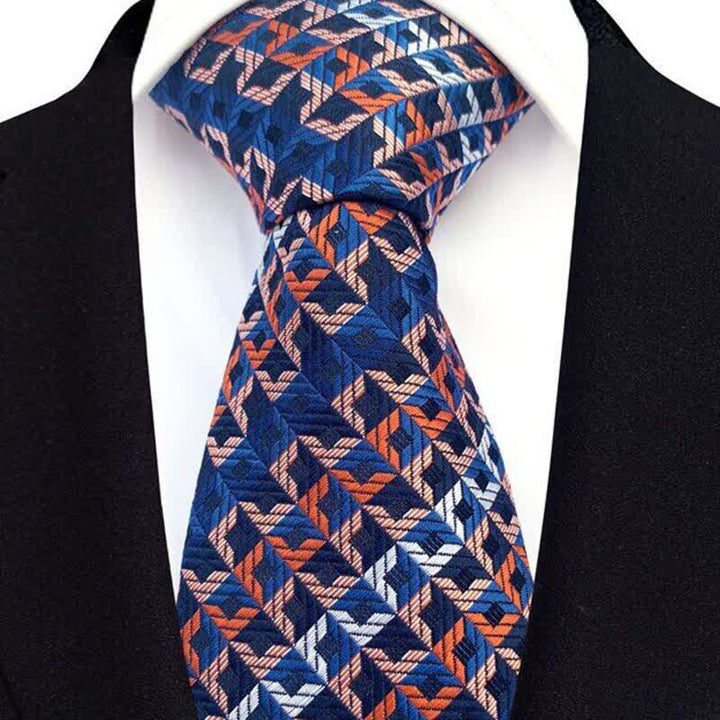 Corbata de rayas con cuadros irregulares para hombre