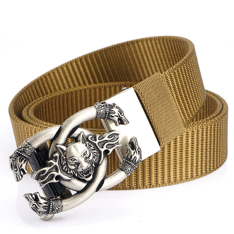 Cinturón de nailon con diseño de lobos feroces en llamas para hombre