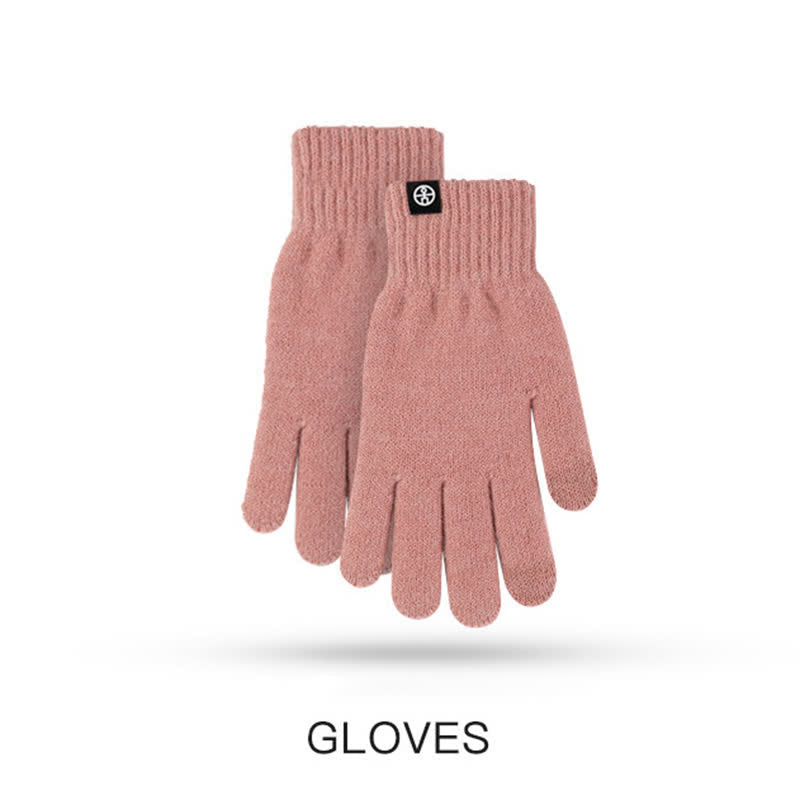 Conjunto de 3 guantes y gorro unisex de color liso, suaves, con bufanda