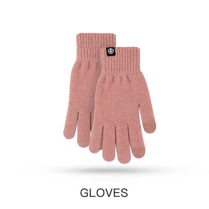 Conjunto de 3 guantes y gorro unisex de color liso, suaves, con bufanda