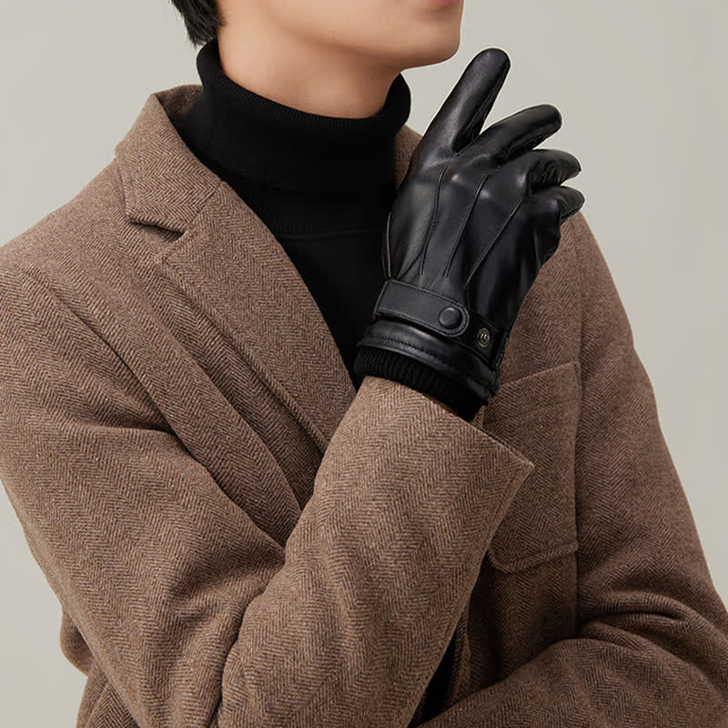 Guantes de cuero sintético resistentes al agua y con pantalla táctil para hombre