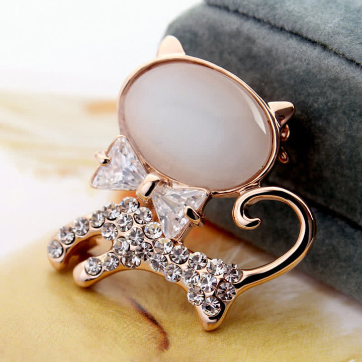 Broche de mujer con gatito de ópalo y pajarita