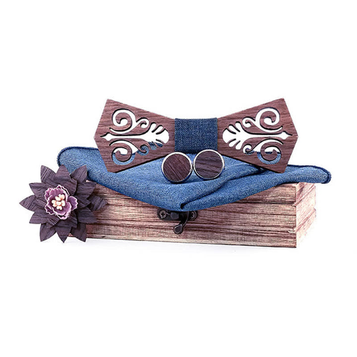 Juego de 4 pajaritas de madera con diseño de flores huecas para hombre