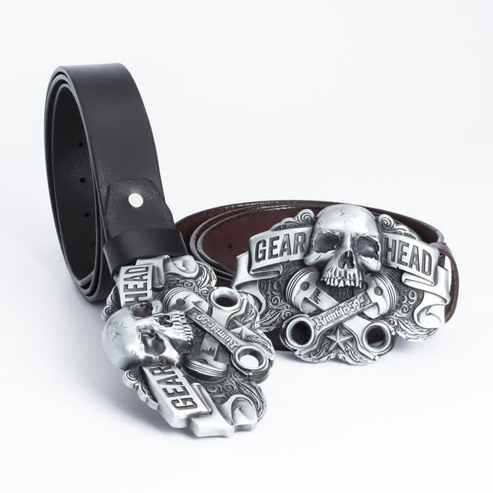 Cinturón de cuero estilo punk con diseño de calavera para hombre