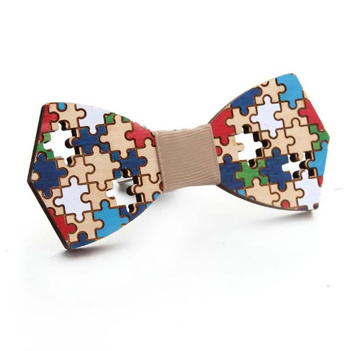 Pajarita de madera con pintura de piezas de rompecabezas para hombre