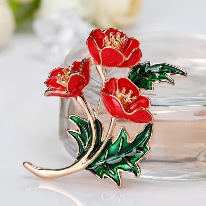 Broche unisex con ramo de flores de amapola