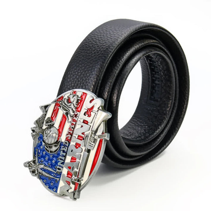 Cinturón de cuero con hebilla de marines estadounidenses para hombre, hecho a mano