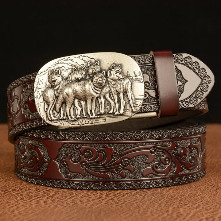 Cinturón de cuero retro para hombre con diseño de lobos