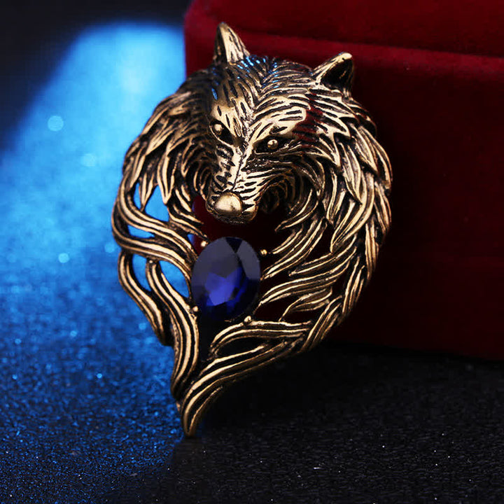 Broche de cabeza de lobo legendario para hombre