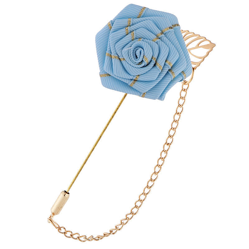 Broche de cadena con camelia floral para hombre