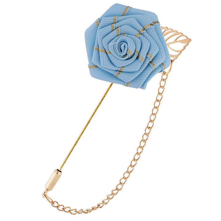 Broche de cadena con camelia floral para hombre
