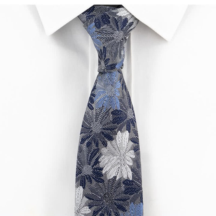 Corbata con estampado de margaritas azules y grises para hombre