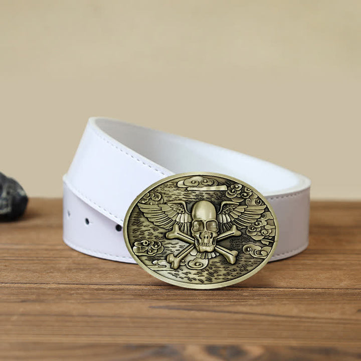 Cinturón de cuero con hebilla para hombre, con diseño creativo de calavera y ángel, para llevar cerveza