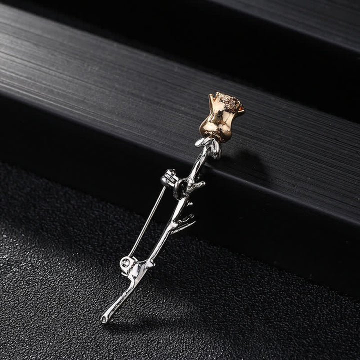 Broche con tallo de rosa encantador para hombre