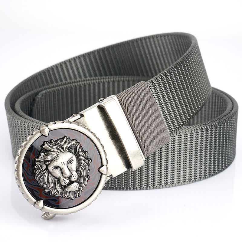 Cinturón de nailon práctico con estampado de cabeza de león para hombre - Gris / Plata - 48" - image 19