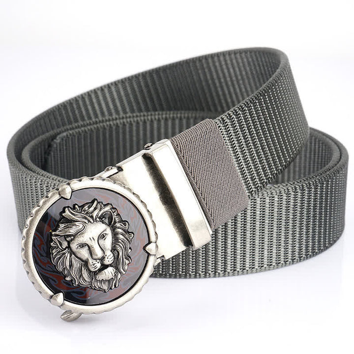 Cinturón de nailon práctico con estampado de cabeza de león para hombre - Gris / Plata - 48" - image 19