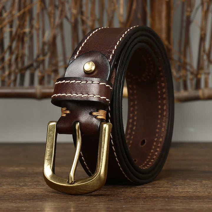Cinturón de piel de vaca cosido de lujo para hombre