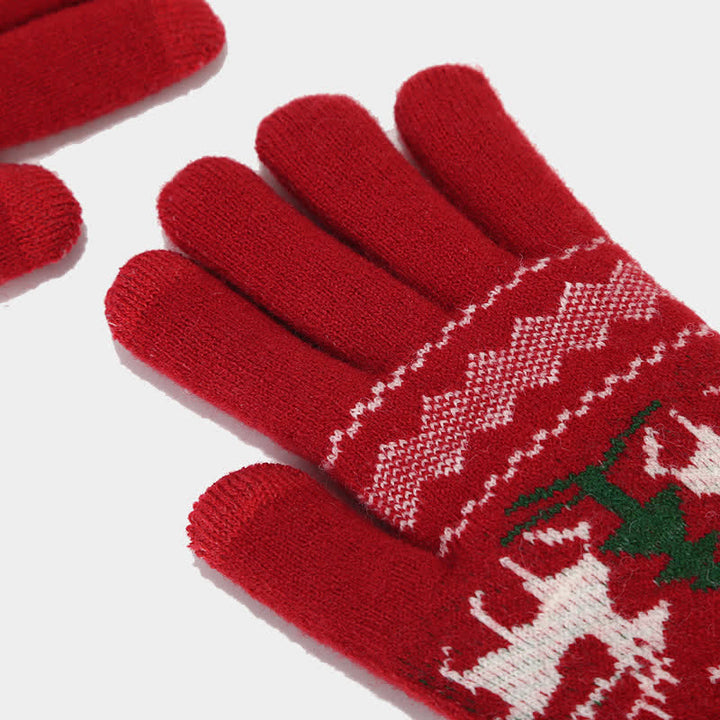 Conjunto de 3 guantes y bufanda de jacquard con diseño de reno para mujer