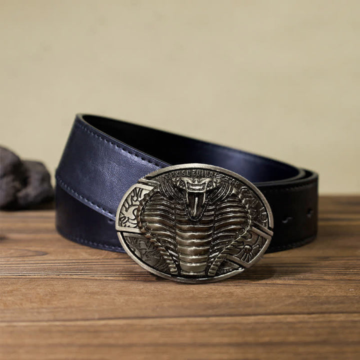 Cinturón de cuero con cuchillo plegable oculto de cobra venenosa para hombre