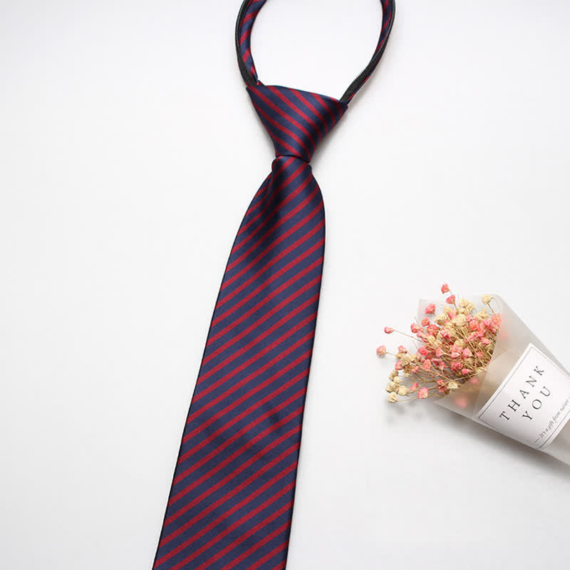 Corbata de rayas con cremallera estilo preppy para hombre