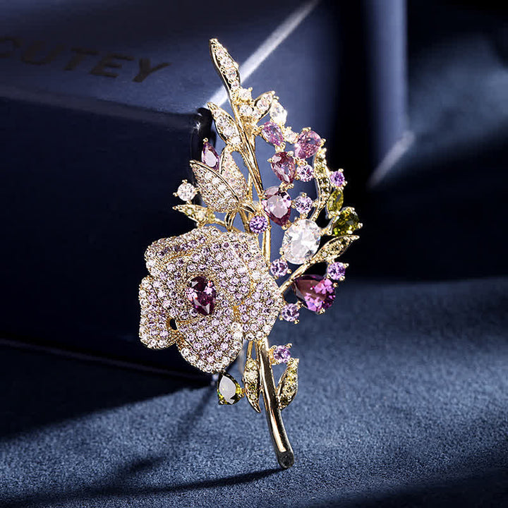 Broche de circonita con ramo de flores rosas para mujer