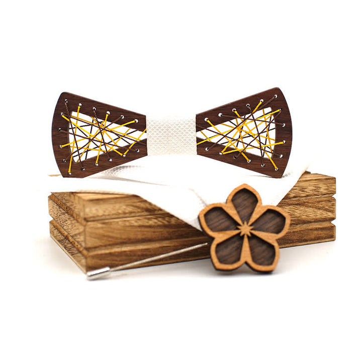 Juego de 3 pajaritas de madera bordadas y tejidas para hombre