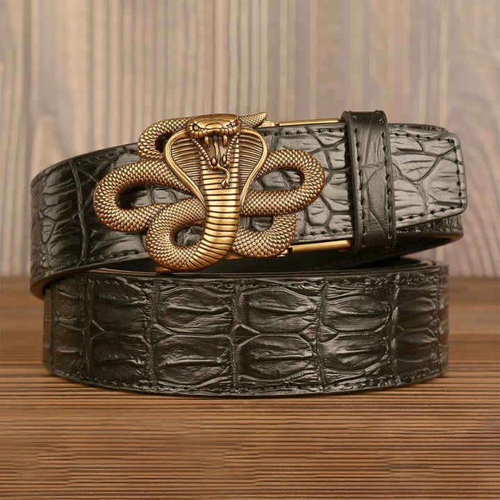 Cinturón de piel de cocodrilo con diseño de cobra rizada para hombre