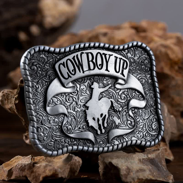 Cinturón de cuero con hebilla de caballo de rodeo para hombre, hecho a mano, con diseño de vaquero