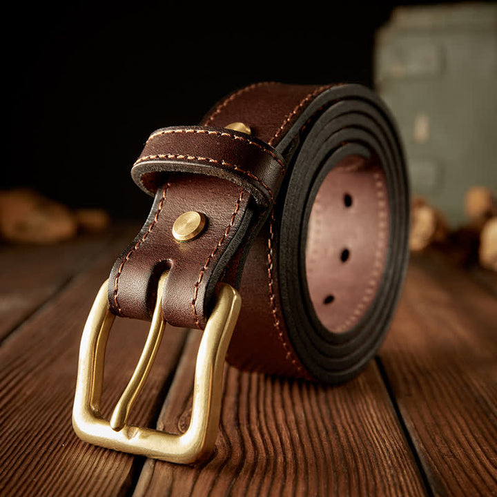 Cinturón de cuero vintage con hebilla de una sola punta para hombre