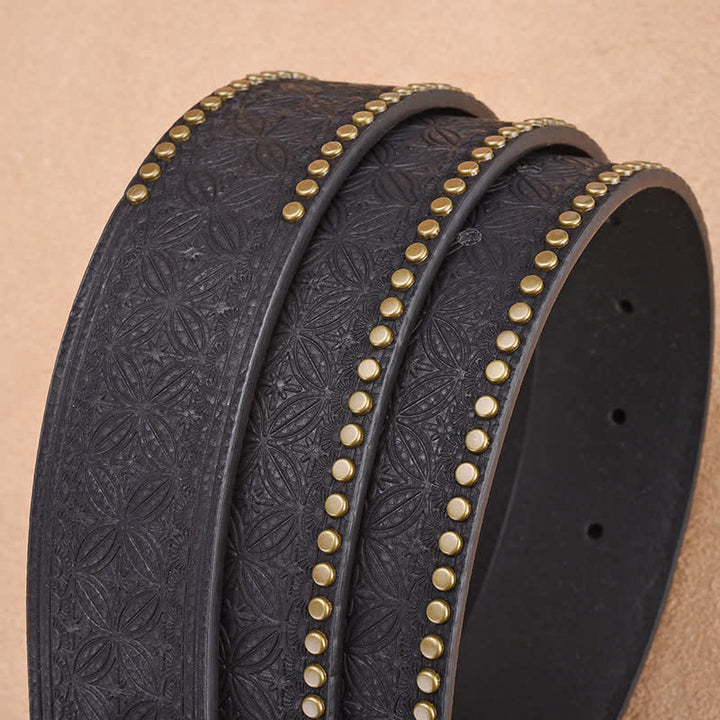 Cinturón de cuero de toro longhorn dorado con remaches punk para hombre