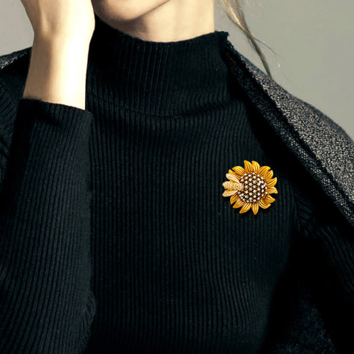 Broche de abeja encantadora con girasoles vivos para mujer