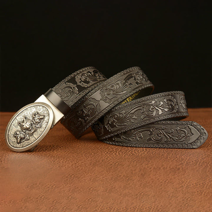 Cinturón de cuero para hombre de la leyenda de los lobos hambrientos