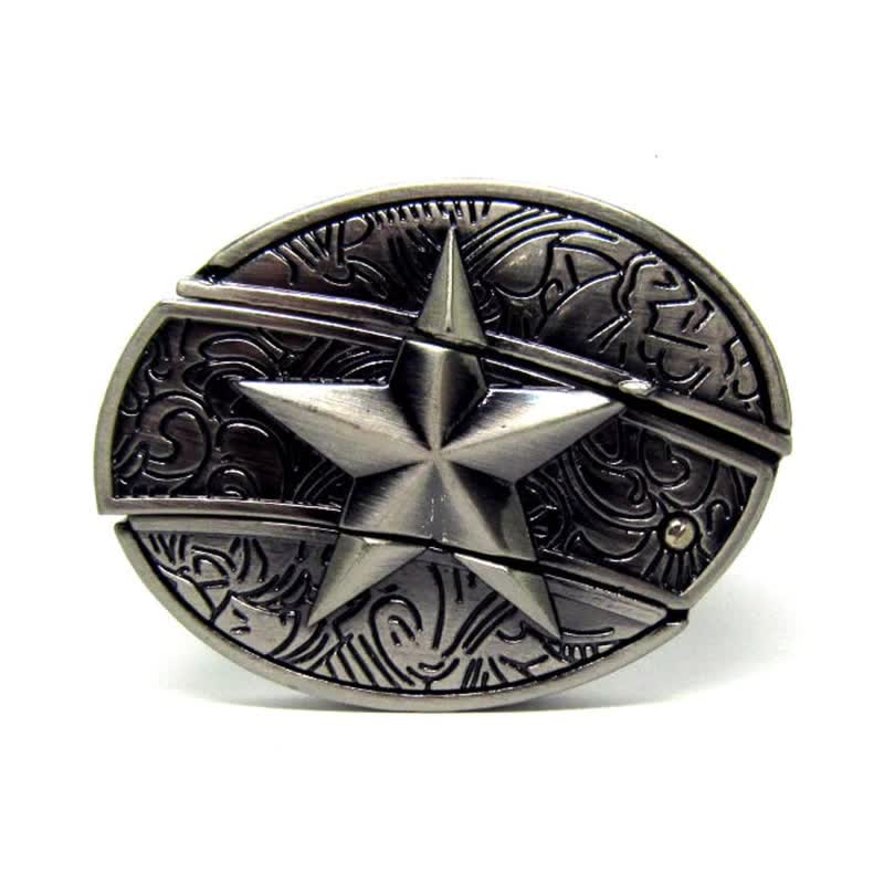 Cinturón de cuero con pentagrama para hombre con navaja plegable
