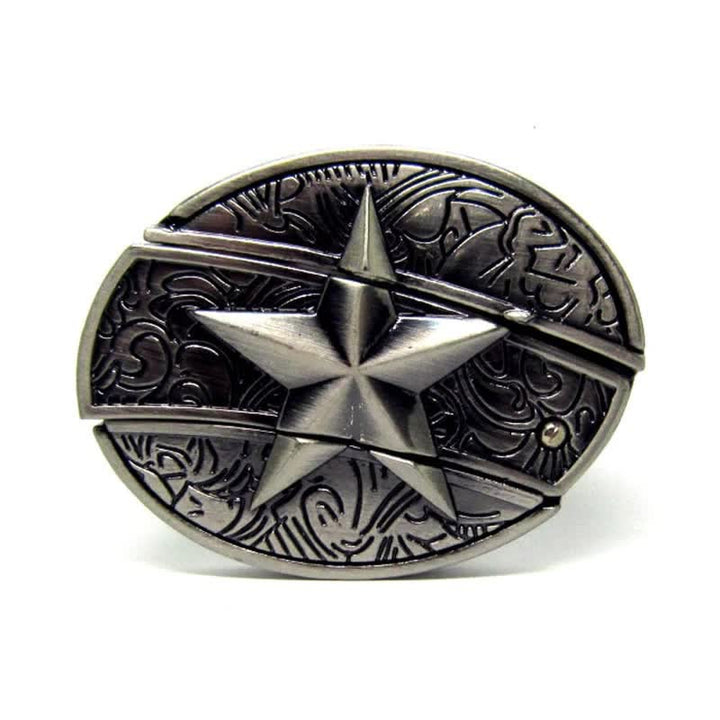 Cinturón de cuero con pentagrama para hombre con navaja plegable