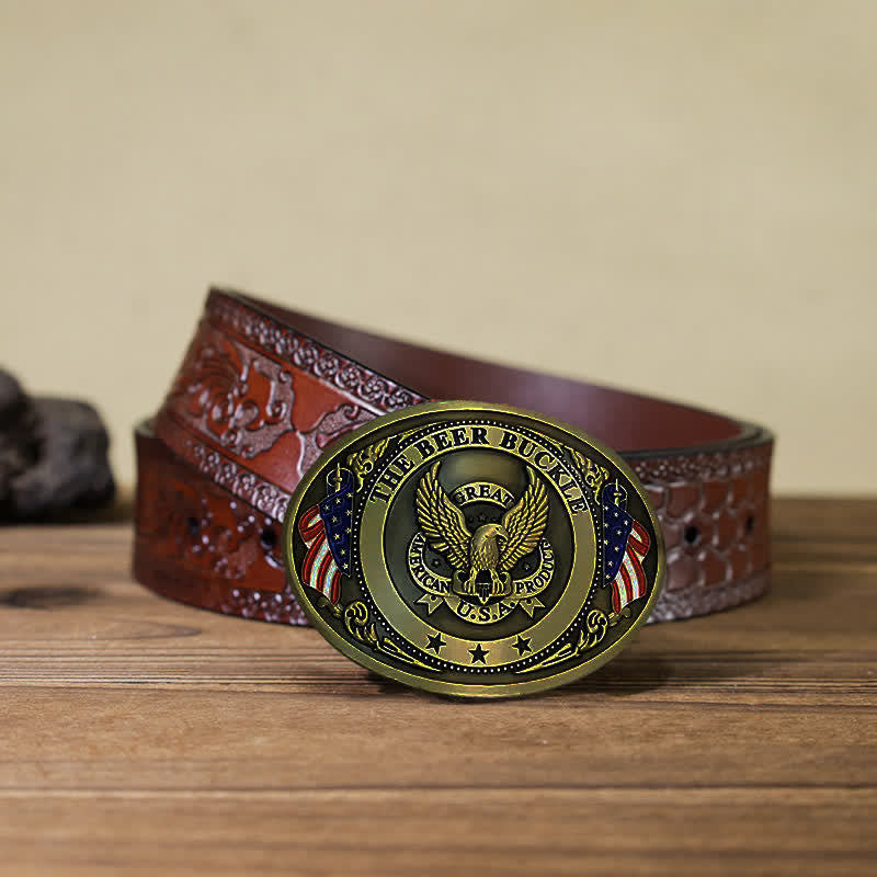 Cinturón de cuero con hebilla para hombre, diseño creativo con bandera de EE. UU. UU. y aguila