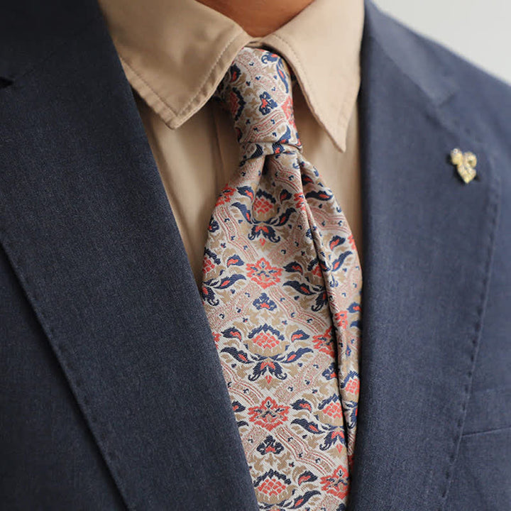 Corbata exótica con diseño de loto misterioso en beige y rosa para hombre