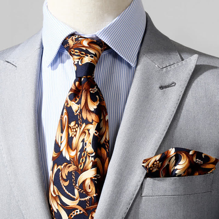 Corbata de lujo con diseño floral y hojas de arte para hombre