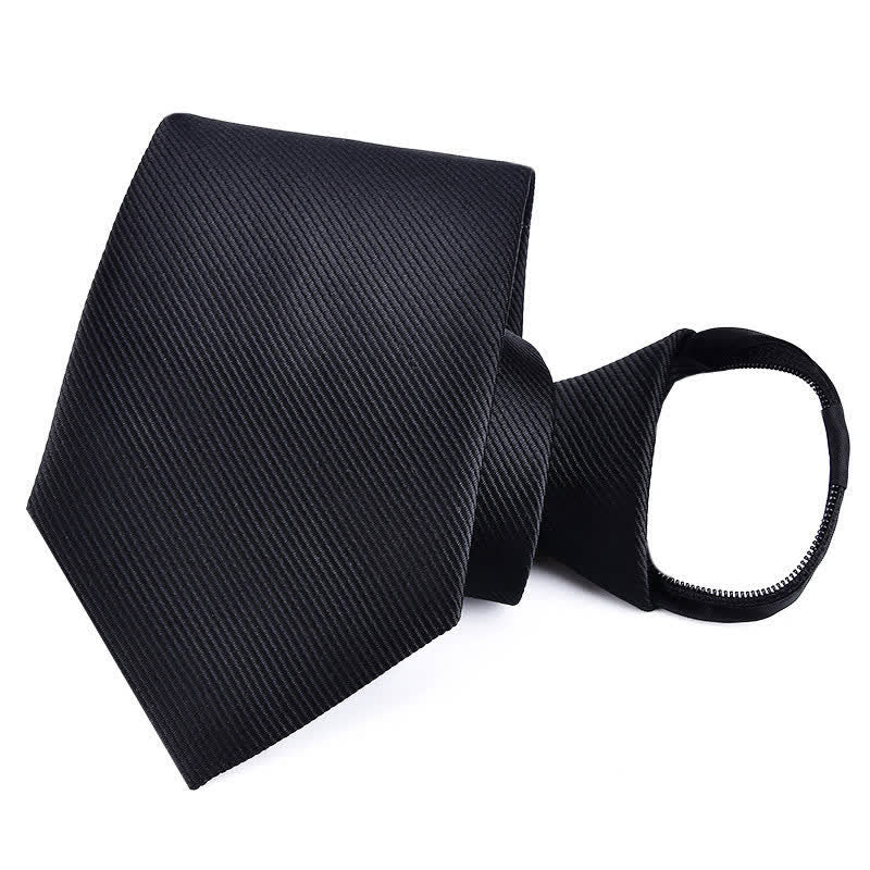 Corbata de negocios con cremallera y rayas a cuadros para hombre - Negro sólido - image 10