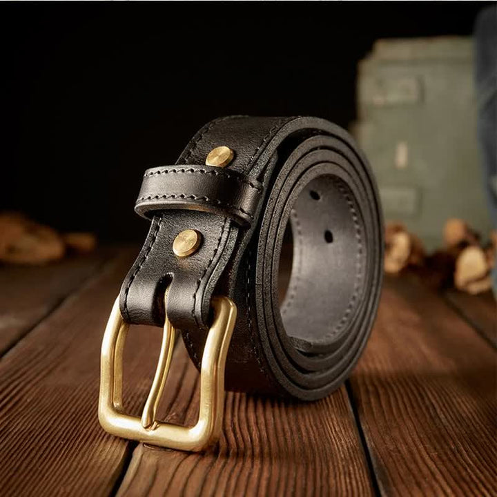 Cinturón de cuero vintage con hebilla de una sola punta para hombre