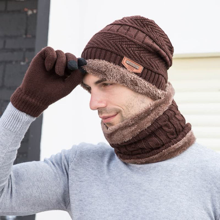 Conjunto de 3 gorros de punto, bufanda y guantes para adultos y niños
