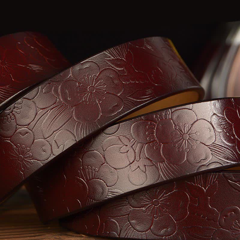 Cinturón de cuero decorativo con diseño floral retro para mujer