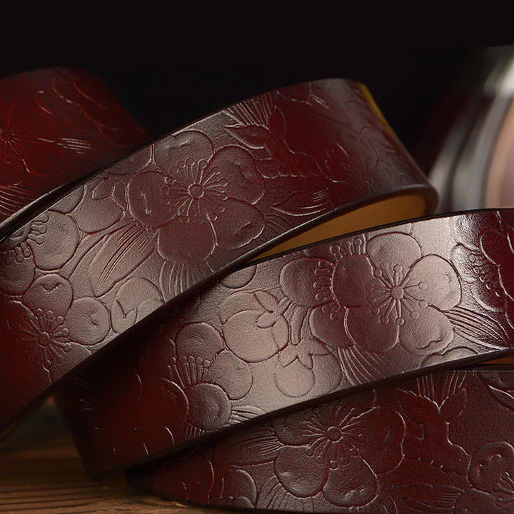 Cinturón de cuero decorativo con diseño floral retro para mujer