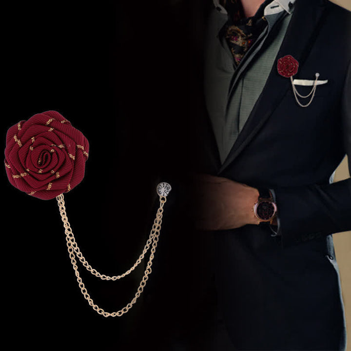 Broche con cadena de rosas y flores para hombre